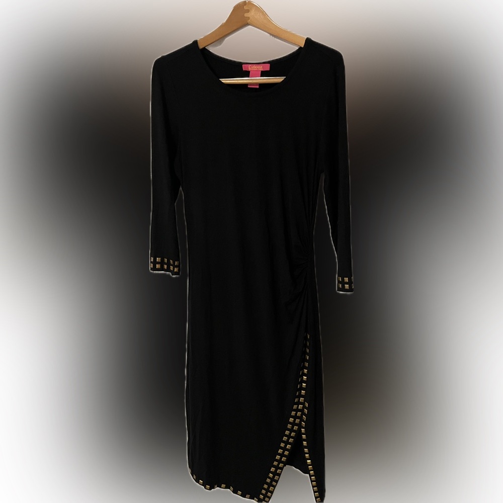 Catherine Malandrino Elegant Black Dress with Gold Stud Edge Detail